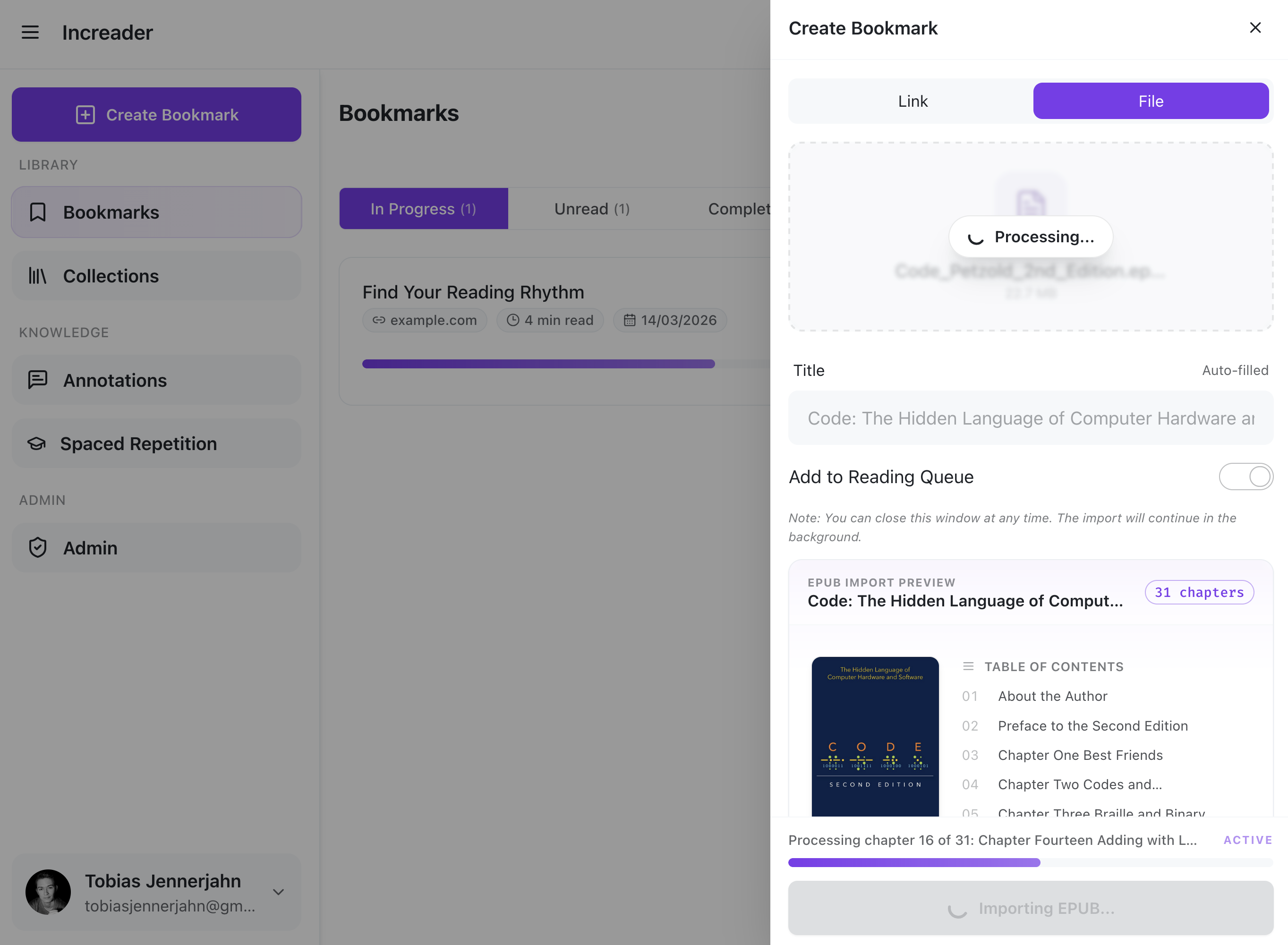 What you see when you import an EPUB book.